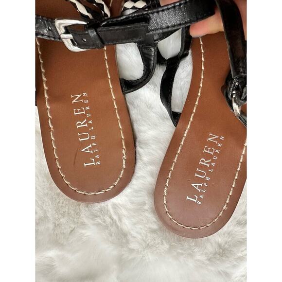 Lauren Ralph Lauren T-Straps Alexa Black & White Leather Sandals Size US 8 - Picture 2 of 6